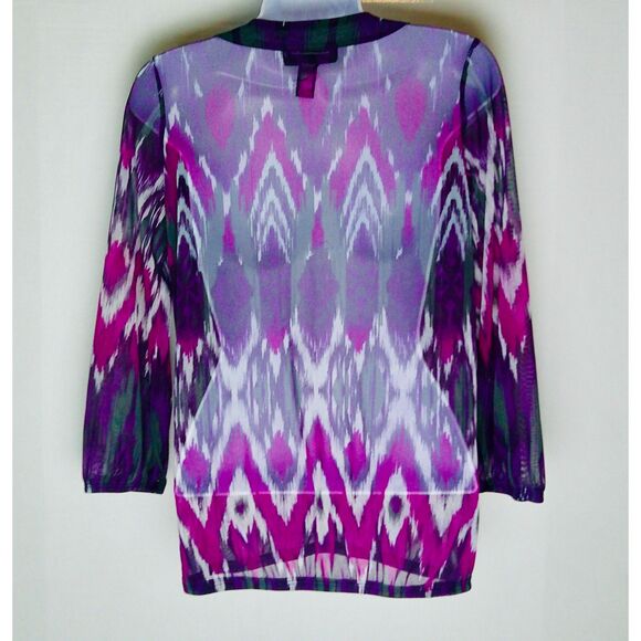 INTERNATIONAL CONCEPTS PURPLE GRAY WHITE 3/4 SLEEVE PULLOVER BLOUSE. WOMEN SMALL - Picture 2 of 4